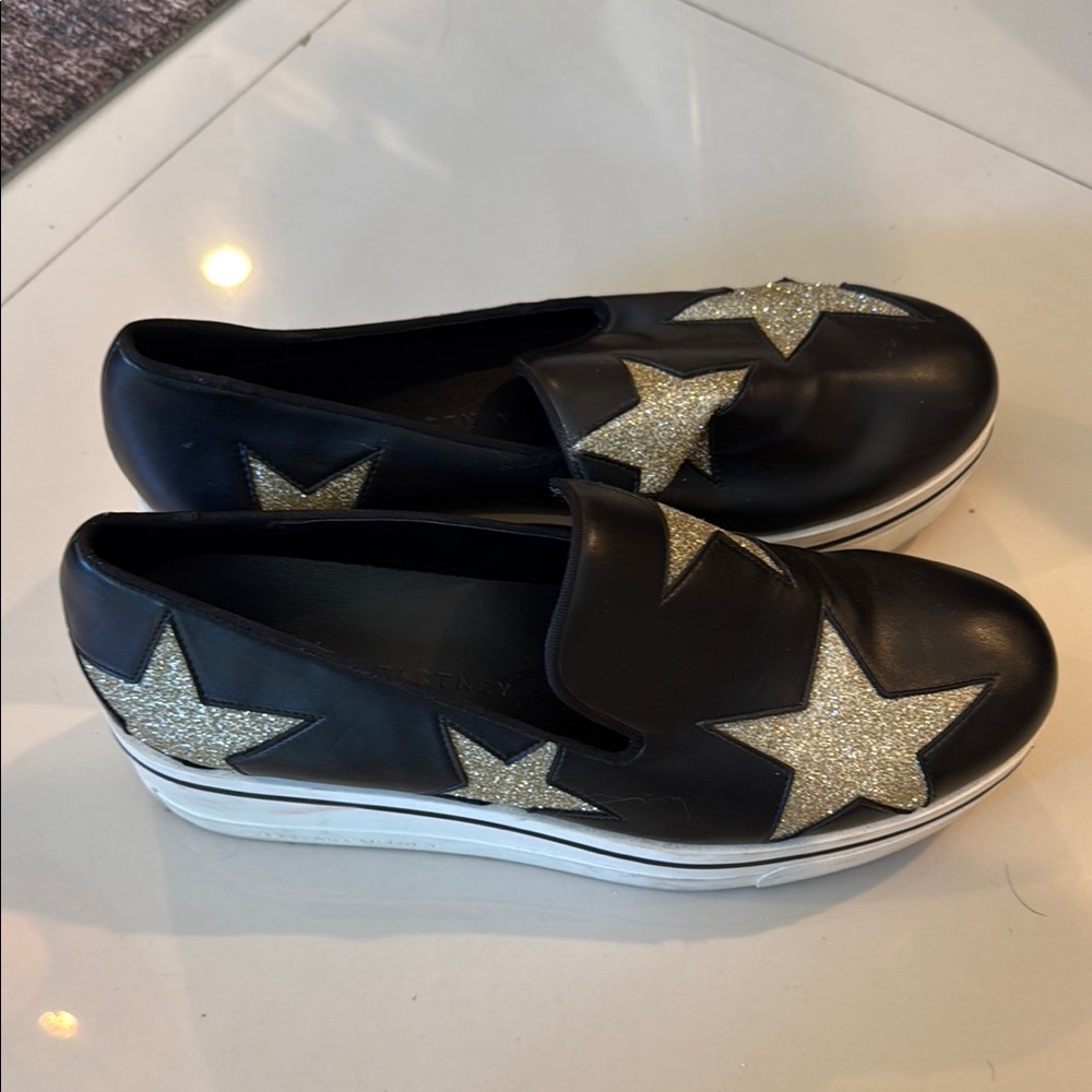 Stella McCartney Black and Gold Sneakers Slip-On Platform